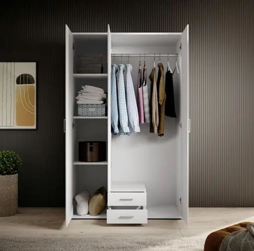 Drehtürenschrank- B ca. 120 cm, Weiß, Spiegel