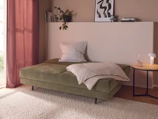 Schlafsofa Carmona - 2-Sitzer inkl. Schlaffunktion und Bettkasten, Stoff, Grün