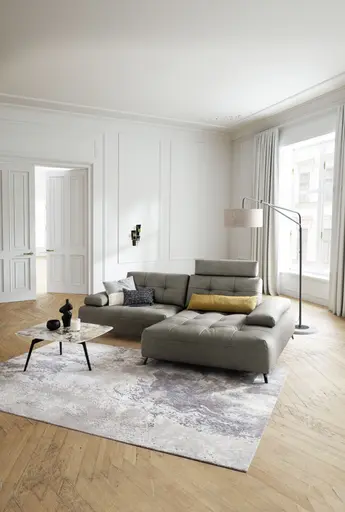 Ecksofa Comodo -Longchair links, 1,5-Sitzer, Leder, Taupe