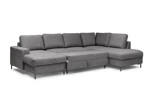 Wohnlandschaft - Longchair links mit 2-Sitzer und Ecke rechts, Stoff, Anthrazit