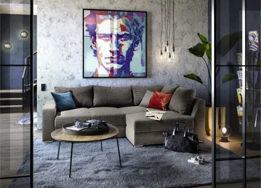 Ecksofa JANIS - 2,5-Sitzer, Ecke rechts inkl. Schlaffunktion, Stoff, Grau