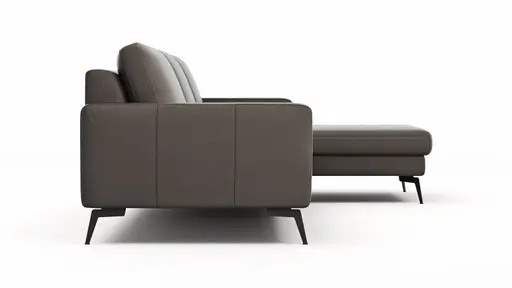 Ecksofa Enna - 3-Sitzer mit Longchair rechts, Armlehne A, Leder, Schwarz