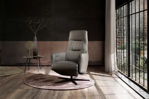 Relaxsessel Rufus - inkl. Relaxfunktion (motorisch), Akku, Leder, Anthrazit