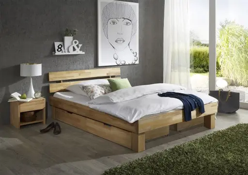 Bettgestell- Liegefläche ca. 140x200 cm, Kernbuche, Massiv, Geölt