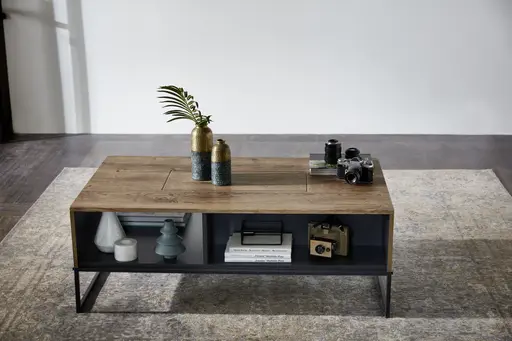 Couchtisch - mit Schubkasten, LBH ca. 115x65x42 cm, Eiche, Metallgestell