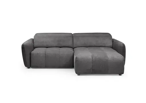 Ecksofa MADAN - 1,5-Sitzer mit Longchair rechts, Sitztiefe verstellbar motorisch, Kopfteil verstellbar, Stoff, Graphite