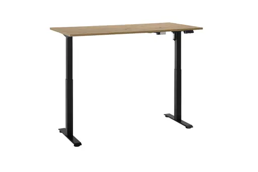 Schreibtisch - höhenverstellbar, LB ca. 137x68 cm, Eiche Dekor, Stahl, Schwarz