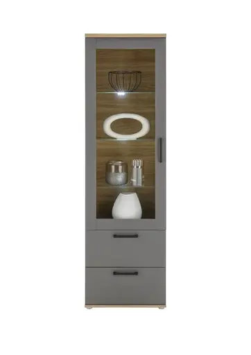 Vitrine - mit Beleuchtung, B ca. 60 cm, Grau, Artisan Eiche Nachbildung