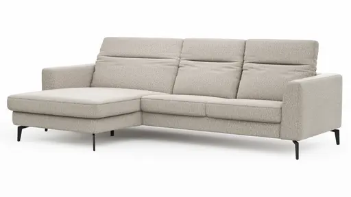 Ecksofa Rafaela 2.0 - Longchair mit 2,5-Sitzer rechts inkl. Kopfteilverstellung, Stoff, Champagner