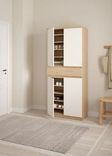 Schuhschrank - B ca. 81 cm, Jackson Hickory Nachbildung, Weiß