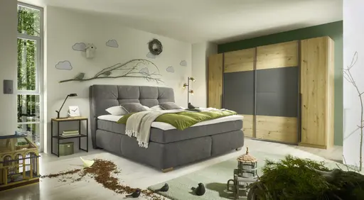 Boxspringbett JORINA MIX- Liegefläche ca. 180x200 cm, Stoff, Dunkelgrau