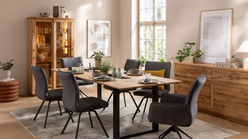 Glasvitrine Oreia - mit LED-Beleuchtung, Wildeiche massiv, natur geölt