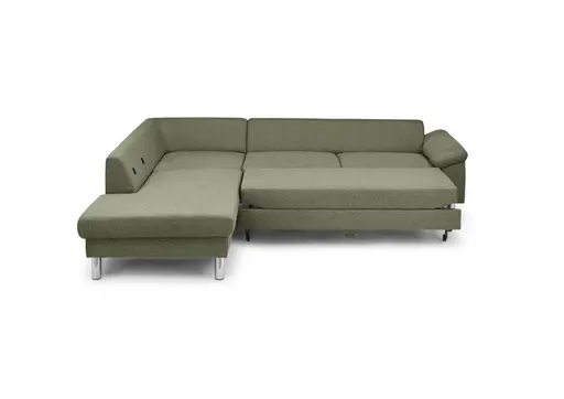 Ecksofa COOL - Ecke links mit 2,5-Sitzer, Querschläfer, Stoff, Hellgrün
