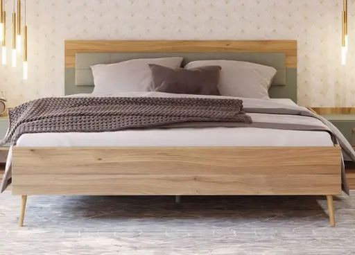 Bettgestell FIRELL- Liegefläche ca.180x200 cm, Eiche Dekor, Graugrün