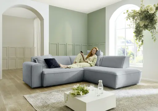 Ecksofa - 2-Sitzer mit Ecke rechts, Stoff, Eisblau