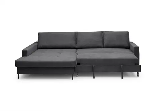 Ecksofa - Longchair links mit 3-Sitzer, Schlaffunktion mit Bettkasten, Stoff, Anthrazit