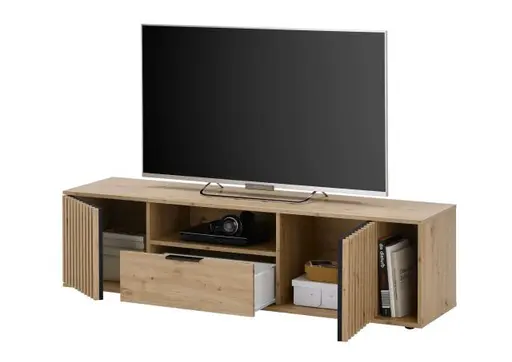 TV-Lowboard - B ca. 150 cm, Artisan Eiche Nachbildung, Schwarz