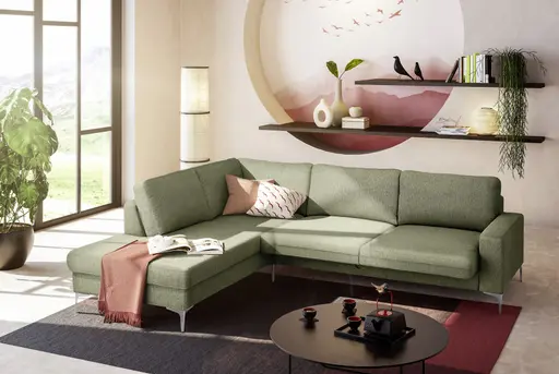 Ecksofa CALM 2.0 - Ecke links mit 2,5-Sitzer, Schlaffunktion mit Bettkasten, Stoff, Dunkelgrün