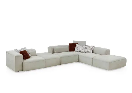 Ecksofa - 3,5-Sitzer mit Ecke rechts, Stoff, Natur