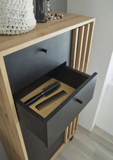 Kommode- B ca. 60 cm, Eiche Dekor, Schwarz