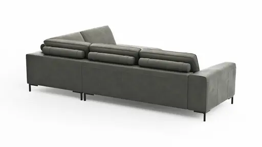 Ecksofa Solano - 2,5-Sitzer mit Ecke Rechts, Leder, Grau