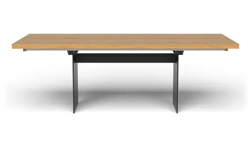 Esstisch 3110 - LB ca. 220x100 cm, ausziehbar,  Asteiche massiv, Geölt, Wange Rohstahl, Schwarz