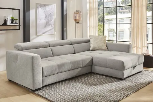 Ecksofa - 2-Sitzer, Ecke rechts, Stoff, Grau
