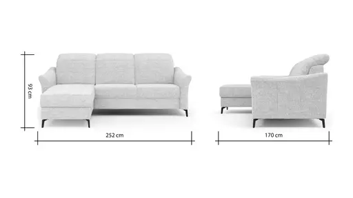 Ecksofa Canterbury - Longchair links mit 2,5-Sitzer, Stoff, Offwhite
