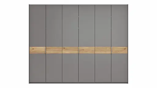 Drehtürenschrank Viana - B ca. 303 cm, Lack, Steingrau, Riffholz, Wildeiche