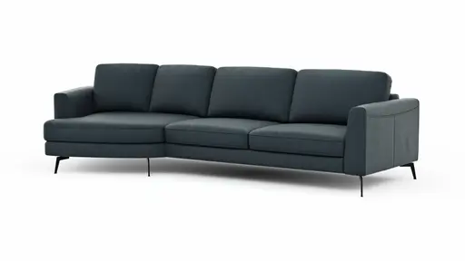 Ecksofa Oviedo - Ecke links mit 2-Sitzer, Leder, Dunkelblau