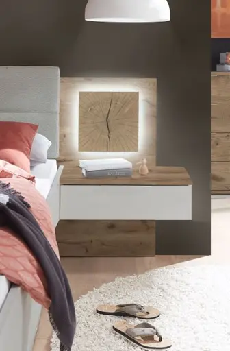 Bettanlage- Liegefläche ca. 180x200 cm, Eiche Dekor, Hellgrau, Hirnholz