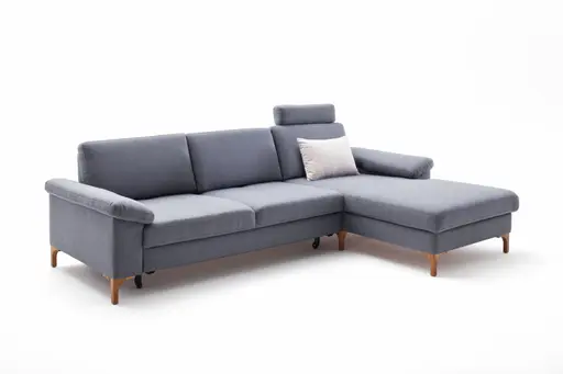 Ecksofa - 2,5-Sitzer mit Longchair rechts, Rückenlehne verstellbar, Stoff, Graublau