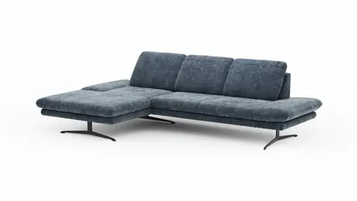 Ecksofa Hubertus - Longchair links mit 2-Sitzer, Rückenlehne/Armlehne verstellbar, Stoff, Blau