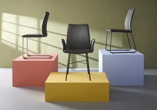 Armlehnstuhl Stine - Leder, Anthrazit, 4Fuß, Schwarz