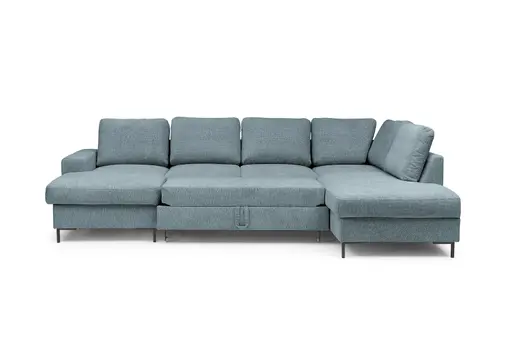 Wohnlandschaft - Longchair links mit 2-Sitzer und Ecke rechts, Stoff, Azur