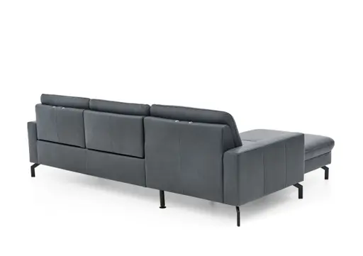 Ecksofa - Longchair links mit 3-Sitzer, Leder, Blau