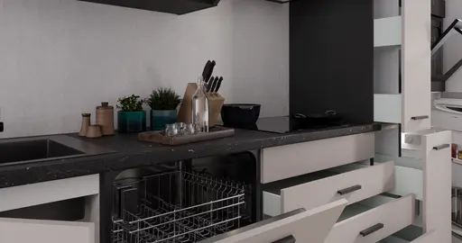 Küchenblock- ohne E-Geräte, B ca. 280 cm, Schwarz, Matt, Kaschmir, Matt