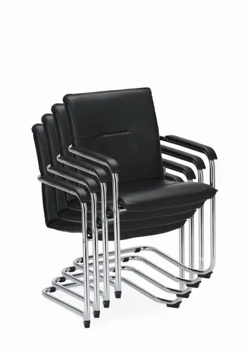 Freischwinger - mit Armlehne, Leder, Schwarz