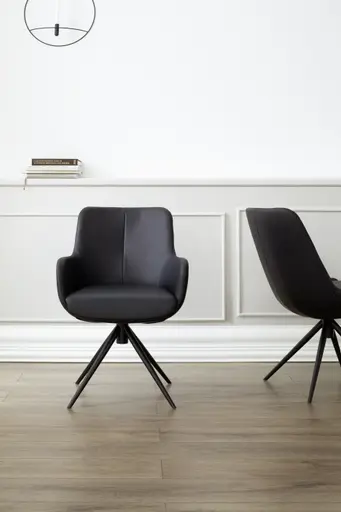 Armlehnstuhl Mis - Leder, Schwarz, Drehbar, Gestell, Schwarz