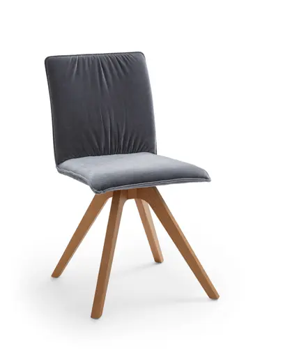 Stuhl Mileto - Velour, Hellgrau, Eiche massiv