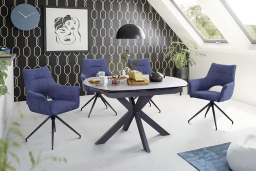 Armlehnstuhl MALEEN - drehbar, Stoff, Blau