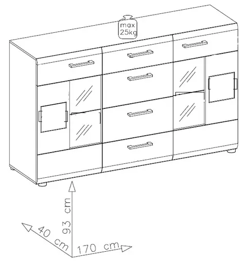Sideboard - mit Beleuchtung, B ca. 170 cm, Eiche Altholz Nachbildung, Kaschmir
