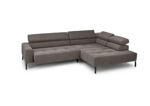  Ecksofa COLLEEN 2.0 - 2-Sitzer mit Ecke rechts, Sitzvorzug motorisch, Feincord, Taupe
