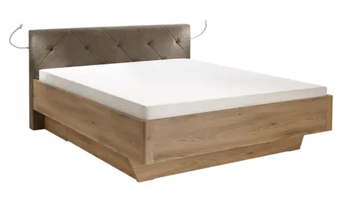 Bettanlage inkl. Bettschubkästen - LF. ca. 180x200 cm, Eiche Dekor, Mocca