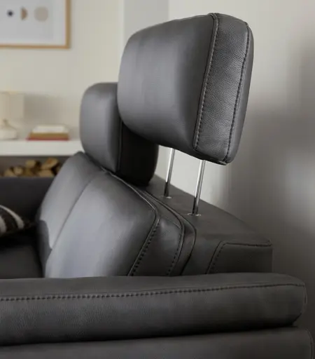 Sofa Atella - 2,5 Sitzer inkl. motorischem Sitzvorzug, Kopfteilverstellung, Leder, Anthrazit