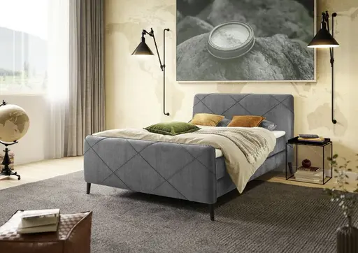 Boxspringbett JESSI- Liegefläche ca. 180x200 cm, Stoff, Grau