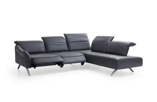 Ecksofa Bormio - 2,5-Sitzer mit Ecke rechts inklusive Relaxfunktion (motorisch), Leder, Schwarz