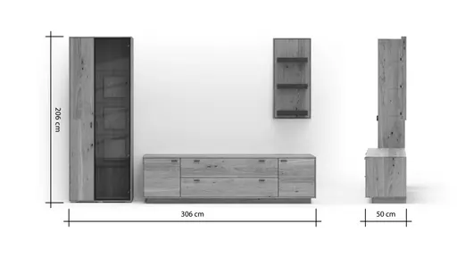 Wohnwand Fibra - Asteiche teilmassiv, natur, geölt