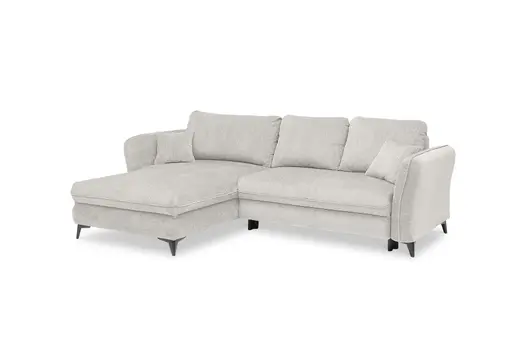 Ecksofa - Longchair links mit 2-Sitzer, Schlaffunktion mit Bettkasten, Stoff, Creme