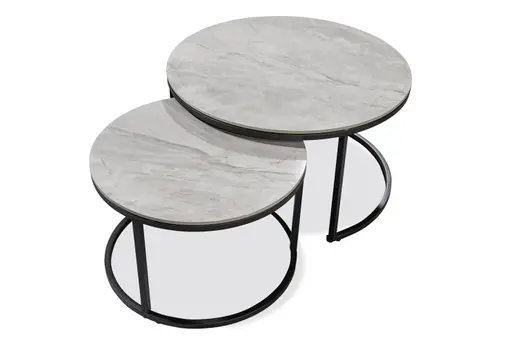 Couchtisch - 2er Set, Grau marmoriert, Schwarz